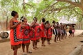 October 01 2022 - Cultural Village Matsamo, Swaziland, Eswatini: bare feet of Swazi dancers with handmade rattles during