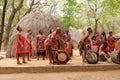 October 01 2022 - Cultural Village Matsamo, Swaziland, Eswatini: bare feet of Swazi dancers with handmade rattles during