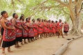 October 01 2022 - Cultural Village Matsamo, Swaziland, Eswatini: bare feet of Swazi dancers with handmade rattles during