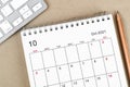 October 2021 desk calendar with pencil Royalty Free Stock Photo