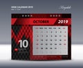 OCTOBER Desk Calendar 2019 Template, Week starts Sunday, Station