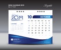 OCTOBER Desk Calendar 2019 Template, Week starts Sunday, Stationery design, flyer design vector, printing media creative idea desi