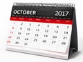 October 2017 desktop calendar. 3D illustration