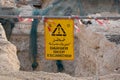12 October 2019- Doha,Qatar- Danger Deep Excavation Sign Board in Construction site