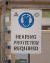 12 October 2019- Doha,Qatar- Hearing Protection Required Sign Board in Construction Board Royalty Free Stock Photo