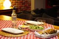 10 October 2020 Eskisehir Turkey. Yeni Raki Turkish raki and roasted bonito fish on the table