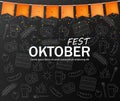 October fest welcome poster Vector realistic. Dark background. Beer and pretzel pattern line artistic backgrounds Royalty Free Stock Photo