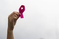 Breast cancer awareness. Woman hand holding pink ribbon Royalty Free Stock Photo