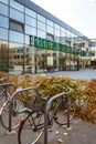 October 19, 2018 Germany. Clinic Helios Krefeld. Bicycle ecological mode of transport in Europe. Bicycle parking on the territory