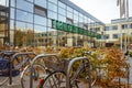 October 19, 2018 Germany. Clinic Helios Krefeld. Bicycle ecological mode of transport in Europe. Bicycle parking on the territory