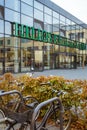 October 19, 2018 Germany. Clinic Helios Krefeld. Bicycle ecological mode of transport in Europe. Bicycle parking on the territory