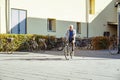 October 19, 2018 Germany. Clinic Helios Krefeld. Bicycle ecological mode of transport in Europe. Bicycle parking on the territory