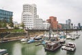 25 October 2018 Germany, Dusseldorf. Facade of modern architecture, landmark and observation deck on the beautiful design of the