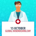 15 October. Global Hadnwashing day. Medical holiday. Vector medicine illustration.