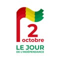October 2, guinea independence day. Vector template with guinean wavy flag in simple concise style, icon. National holiday