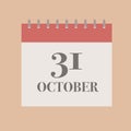 October 31 Halloween day calendar flat style vector icon illustration Royalty Free Stock Photo