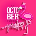 In october I weat pink Breast Cancer - hand drawn Breast Cancer Awareness month lettering phrase.