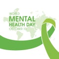 World Mental Health Day poster with green ribbon vector illustration Royalty Free Stock Photo