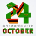 October 24, Independence Day of Zambia congratulatory design with zambian flag colors. Vector illustration