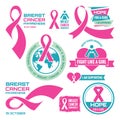 19 October - International Day of Breast Cancer - creative vector badges set. Breast cancer awareness. Hope for a cure. Royalty Free Stock Photo