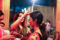 october, 2018, Kolkata, India. Bengali wives playing with sindur on the occasion of maha vijaya dashami, a common hindu ritual