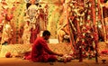 October 2018, Kolkata, India. Idol of Goddess Durga, worshiped by a pundit in a the hindu ritual of Durga Puja at Kolkata, India