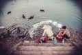 26 OCTOBER 2017. life of people living near Kien Giang River, Le Thuy District, Quang Binh. People often use the water here to bat Royalty Free Stock Photo