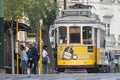 29 october 2022 Lisbon, Portugal: People board the yellow tram in Lisbon