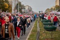 October 4 2020 Minsk Belarus A crowd of people come out to protest on the street