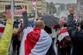 October 11 2020 Minsk Belarus Many people stand by the roadside to protest against violence