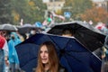 October 11 2020 Minsk Belarus Many people stand by the roadside to protest against violence