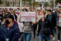 October 4 2020 Minsk Belarus Many people gathered at the rally for the change of power