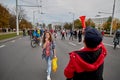 October 4 2020 Minsk Belarus Many people gathered at the rally for the change of power Royalty Free Stock Photo