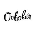 October month name. Handwritten calligraphic word. Bold font.