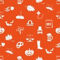October month theme set of icons orange seamless pattern eps10 Royalty Free Stock Photo