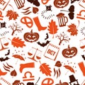 October month theme set of icons seamless pattern eps10 Royalty Free Stock Photo