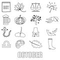 October month theme set of outline icons Royalty Free Stock Photo