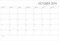 October 2019 monthly calendar vector illustration