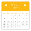 October 2019 monthly calendar vector illustration