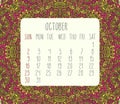 October 2016 monthly calendar