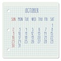 October 2016 monthly calendar