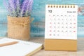 The October 2023 Monthly desk calendar for 2023 year with diary