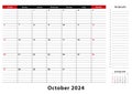 October 2024 Monthly Desk Pad Calendar week starts from sunday, size A3