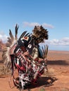 Indigenous American Male Wearing Pow Wow Costume with Feathered Headdress and Bustle Royalty Free Stock Photo