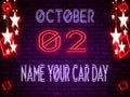 02 October, National Custodial Worker Day, Neon Text Effect on Bricks Background