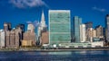 OCTOBER 24, 2016 - NEW YORK - Skyline of Midtown Manhattan seen from the East River showing the Chrysler Building and the United N