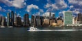 OCTOBER 24, 2016 - NEW YORK - Skyline of Midtown Manhattan seen from the East River showing the Chrysler Building and the United N Royalty Free Stock Photo