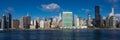 OCTOBER 24, 2016 - NEW YORK - Skyline of Midtown Manhattan seen from the East River showing the Chrysler Building and the United N Royalty Free Stock Photo