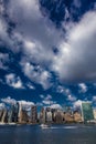 OCTOBER 24, 2016 - NEW YORK - Skyline of Midtown Manhattan seen from the East River showing the Chrysler Building and the United N Royalty Free Stock Photo