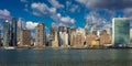 OCTOBER 24, 2016 - NEW YORK - Skyline of Midtown Manhattan seen from the East River showing the Chrysler Building and the United N Royalty Free Stock Photo